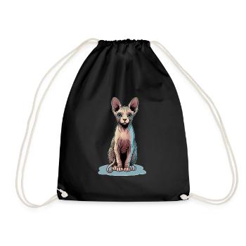 Illustration of a sphynx cat in bright colors - Drawstring Bag - black - Front