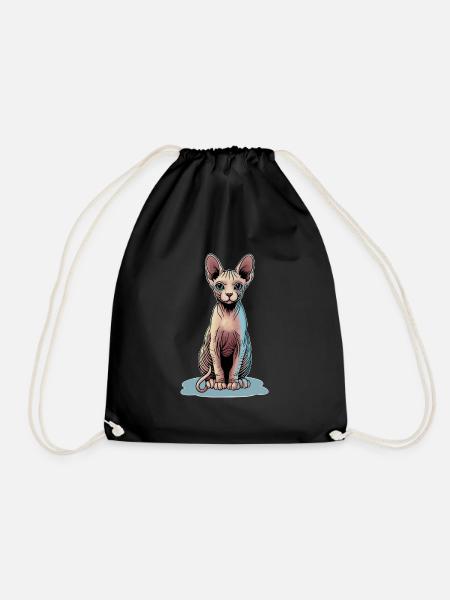 Illustration einer Sphynxkatze in bunten Farben - Turnbeutel - Schwarz