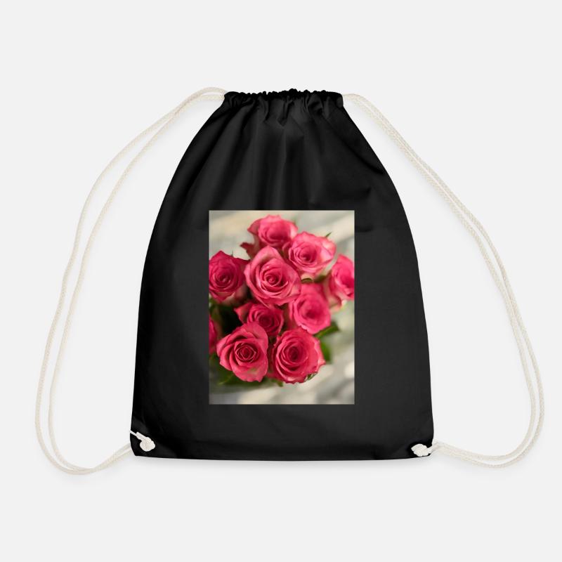 PINK ROSES - Drawstring Bag - black