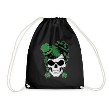 St. Patrick's Day skull with green hair - Drawstring Bag - black - Front