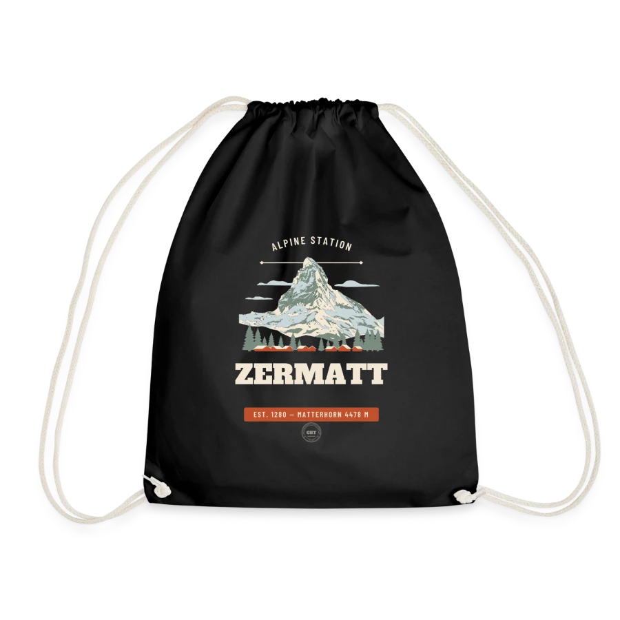Zermatt badge on a drawstring bag, black