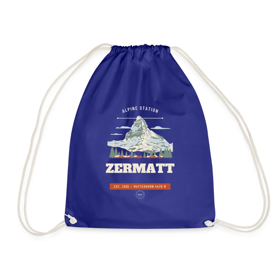 Zermatt badge on a drawstring bag, royal blue