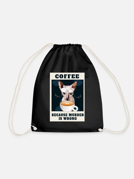 Coffee, because murder is wrong - angry cat - Turnbeutel - Schwarz