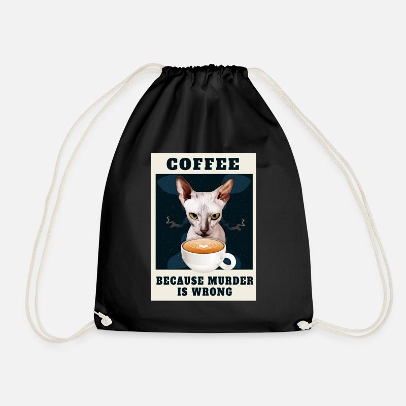 Coffee, because murder is wrong - angry cat - Turnbeutel - Schwarz