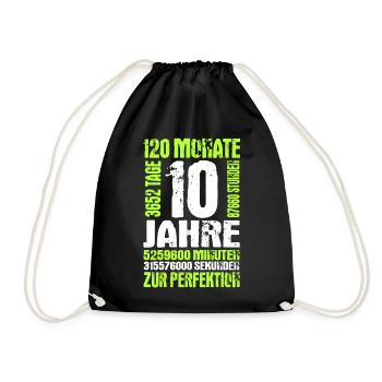 10. Geburtstag Jungen Mädchen 10 Jahre Geschenk - Turnbeutel - Schwarz - Vorne