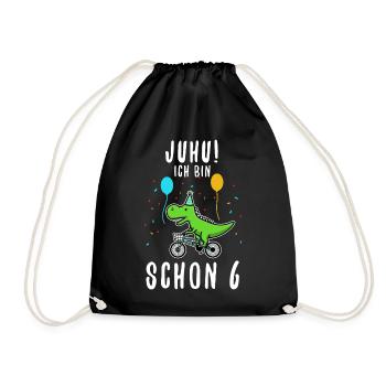 Ich bin schon 6 Dino - Turnbeutel - Schwarz - Vorne