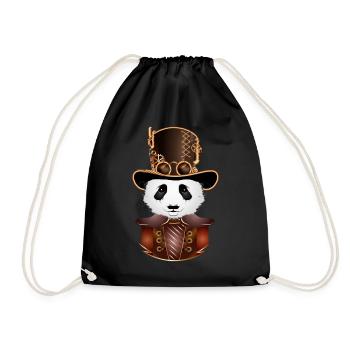Steampunk Panda Bear with Antique Cylinder Hat Look - Drawstring Bag - black - Front