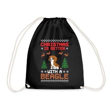 Beagle Dog Puppy Owner Lover Christmas - Drawstring Bag - black - Front