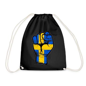Sweden flag fist hand icon used - Drawstring Bag - black - Front