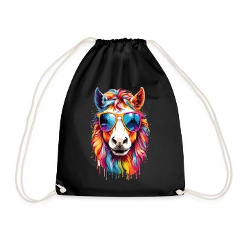 Regenbogen-Sonnenpony: Farbenfrohes Pferd - Turnbeutel - Schwarz - Vorne