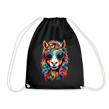 Pferd Pony Regenbogen flauschig süß Sonnenbrille - Turnbeutel - Schwarz - Vorne
