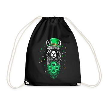 Alpaca St Patrick's Day Llama with Shamrock and Hat - Drawstring Bag - black - Front