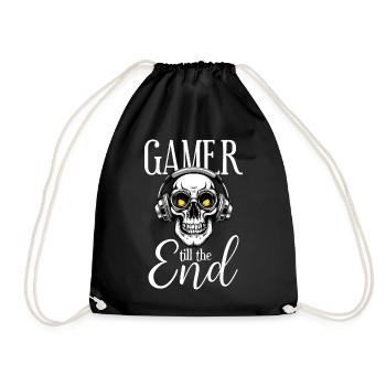 Gamer zocken Totenkopf Kopfhörer till the end - Turnbeutel - Schwarz - Vorne