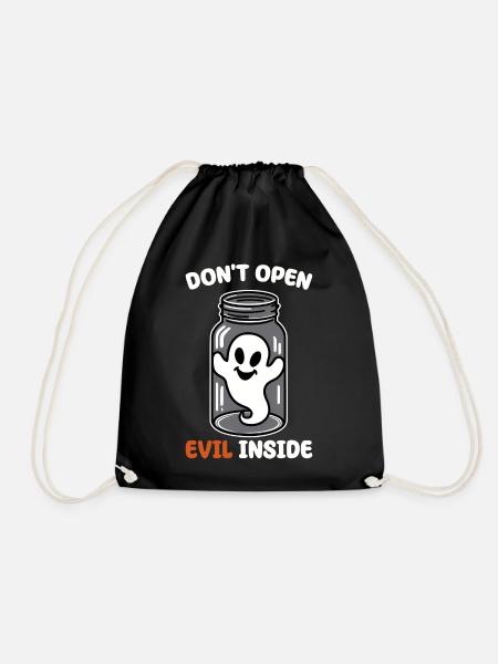 Don't open it – evil in it! Funny ghost design - Drawstring Bag - black