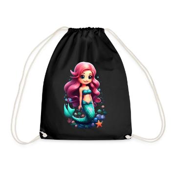 Süße Meerjungfrau Chibi mit rosa Haaren - Turnbeutel - Schwarz - Vorne