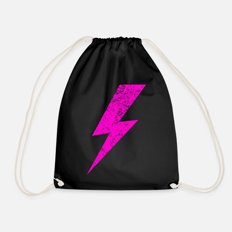 Bright Pink Lightning Motif - Drawstring Bag - black