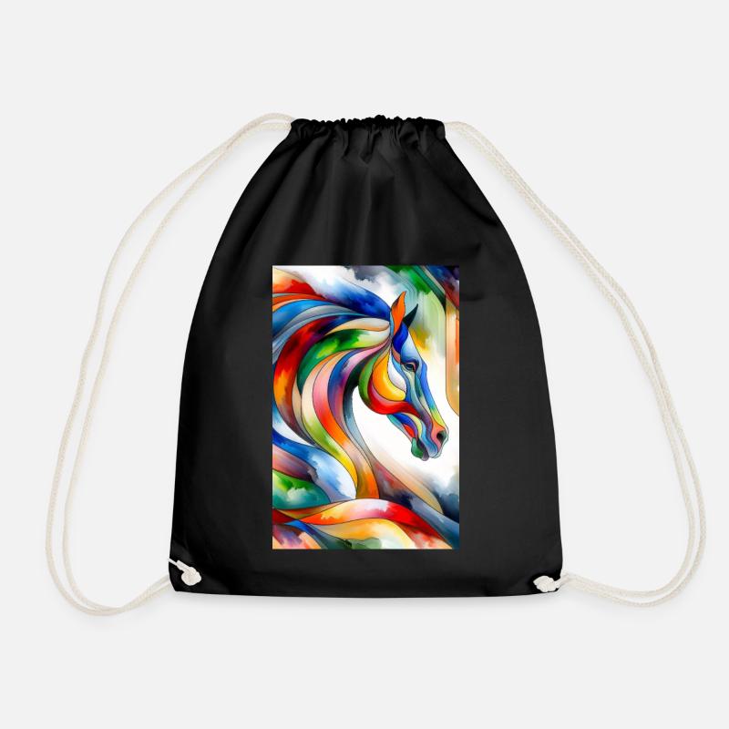 Horse abstract - Drawstring Bag - black