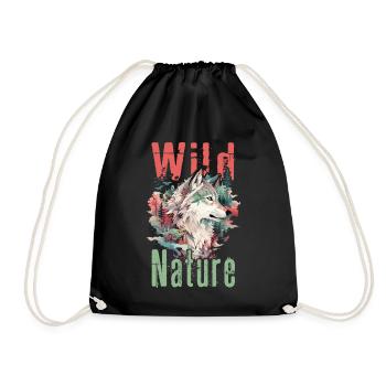 Wolf Wolf's Head Forest Nature Mountains Wilderness Colorful - Drawstring Bag - black - Front