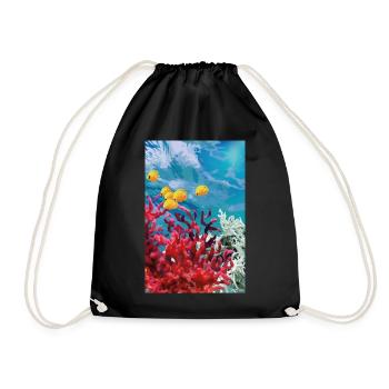 Vibrant Coral Reef Underwater World - Drawstring Bag - black - Front