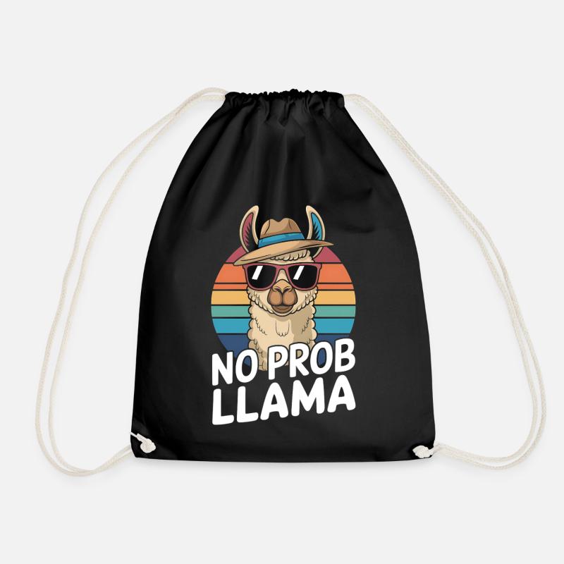 No Prob Llama Retro Sunburst Design - Drawstring Bag - black