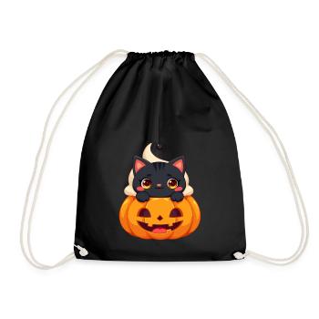 Halloween Katze mit Halloween Kürbis - Turnbeutel - Schwarz - Vorne