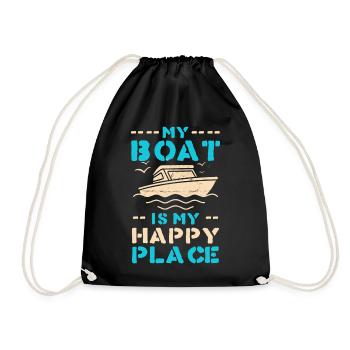 Boot als Happy Place – maritimes Motiv - Turnbeutel - Schwarz - Vorne