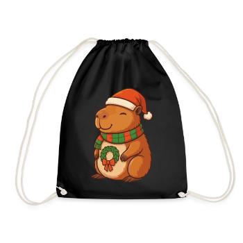 Capybara de guirlandes lumineuses de Noël avec Chapeau de Noël - Sac de sport léger - noir - Devant