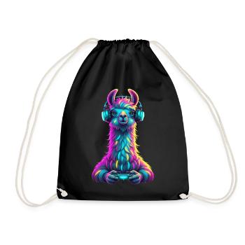 Llama Gaming Animal Video Games Funny Llama - Drawstring Bag - black - Front