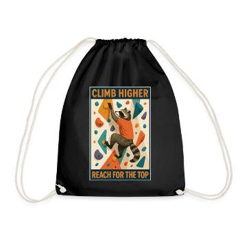 Bouldering raccoon climb higher motivation - Drawstring Bag - black - Front