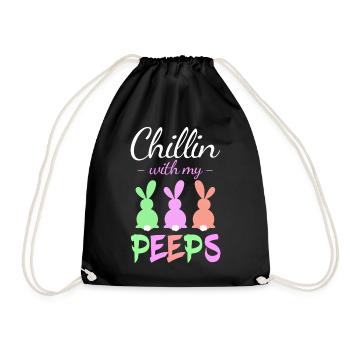 Chillin with Peeps Pastel Bunnies - Drawstring Bag - black - Front
