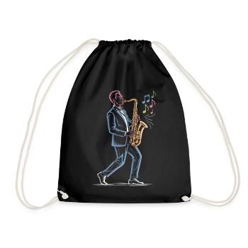 Saxophone Player Playing Sax Art Print - Drawstring Bag - black - Front