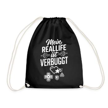 Real Life ist Verbuggt Gamer Spruch - Turnbeutel - Schwarz - Vorne