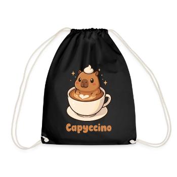 Capyccino Capybara Cappuccino Coffee Kawaii Sweeter - Drawstring Bag - black - Front
