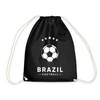 Brazil Soccer Emblem on Black - Drawstring Bag - black - Front