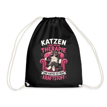 Katzen Sind Meine Therapie Kaffee Mein Antrieb - Turnbeutel - Schwarz - Vorne