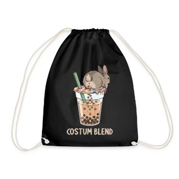 Cute Bunny Funny Boba Bubble Tea - Drawstring Bag - black - Front