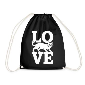 Cat Silhouette integrierte LOVE-Grafik - Turnbeutel - Schwarz - Vorne