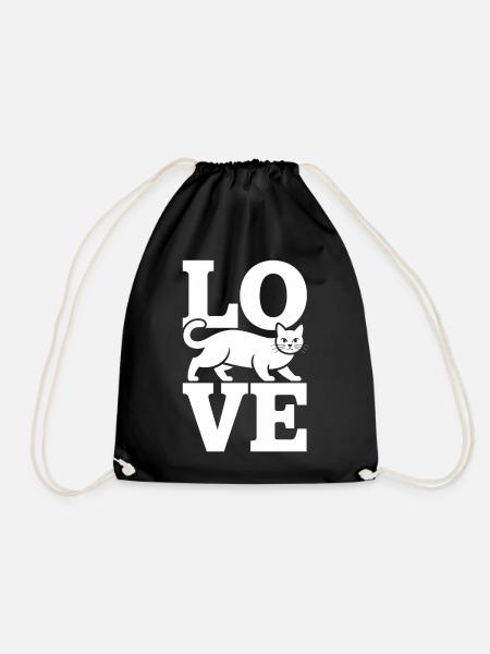 Cat Silhouette integrierte LOVE-Grafik - Turnbeutel - Schwarz