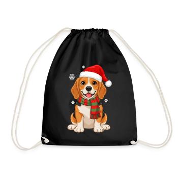 Beagle Holiday Santa Hut Schal Schneeflocke Cheer - Turnbeutel - Schwarz - Vorne