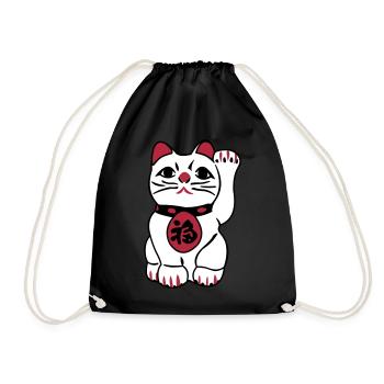 maneki neko - Drawstring Bag - black - Front