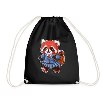 Red Kawaii Panda Wearing School Uniform - Drawstring Bag - black - Front