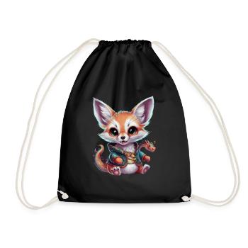 Kawaii Fennec Desert Fox with Cool Dragon - Drawstring Bag - black - Front