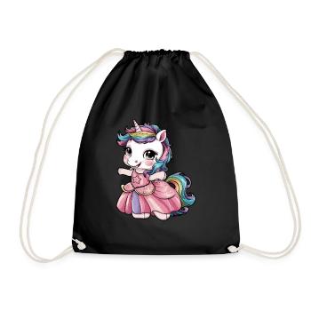 Licorne kawaii avec robe de conte de fées - Sac de sport léger - noir - Devant