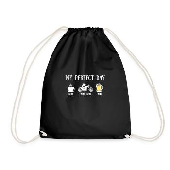 perfect day motorcycle humor biker man biker - Drawstring Bag - black - Front