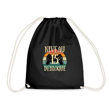 niveau 15 débloqué anniversaire 15 ans garçon - Sac de sport léger - noir - Devant