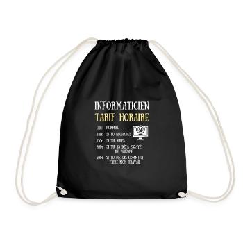 tarif informaticien homme humour informatique - Sac de sport léger - noir - Devant