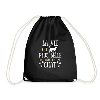 Vie plus belle chat femme humour chats idée cadeau - Sac de sport léger - noir - Devant