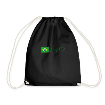 heartbeat Brazil man Brazilian flag - Drawstring Bag - black - Front