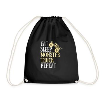 eat sleep monster truck man humor gift idea - Drawstring Bag - black - Front