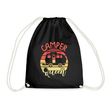 Camper Queen Camping Mom RV Cool Mütter Tag Retro - Turnbeutel - Schwarz - Vorne